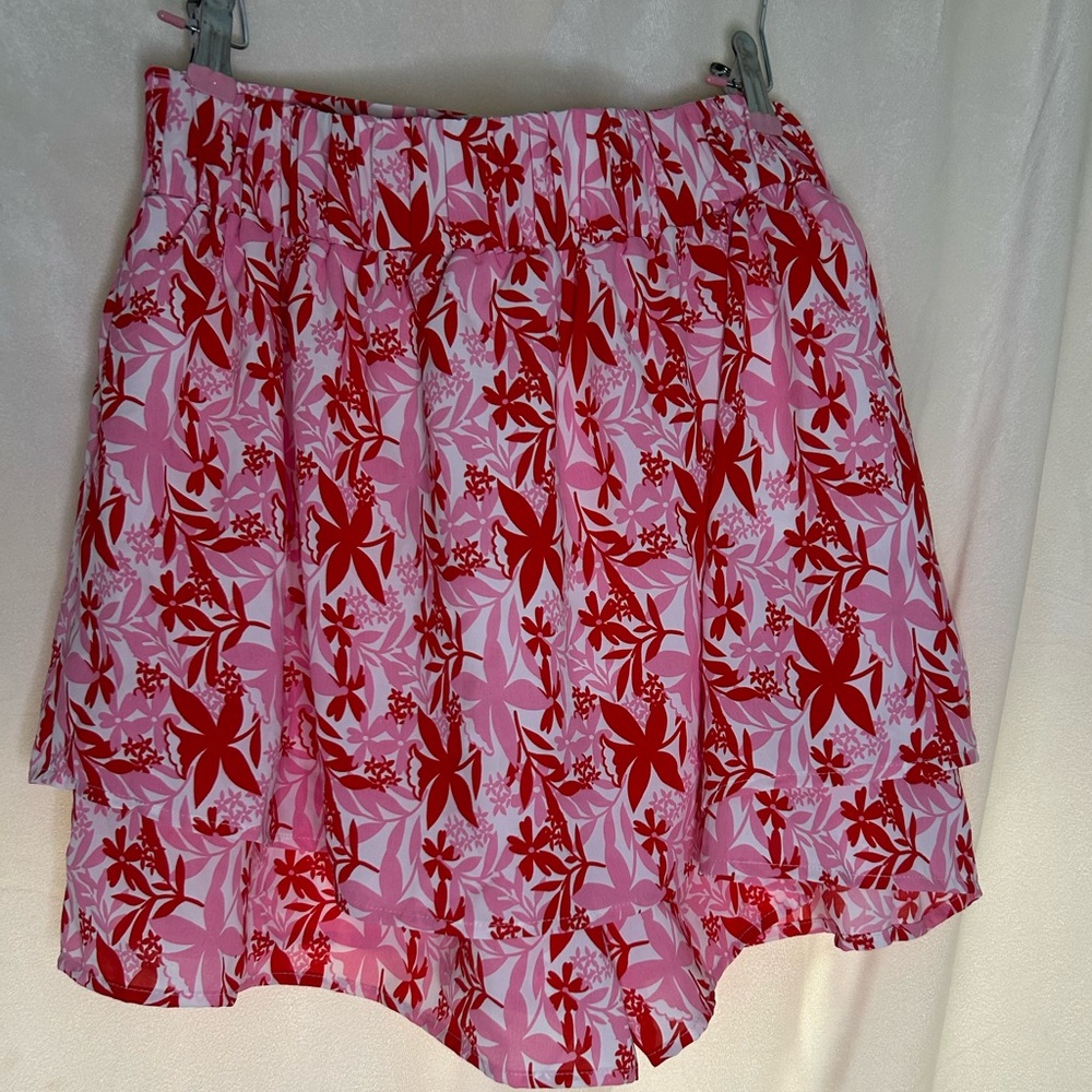 Pink Lily Red and Pink Floral Skirt - Picture 2 of 3